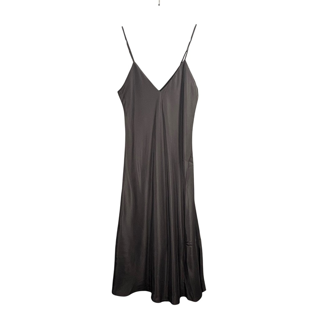 Gold Hawk Black Silk V-Neck Midi Slip Dress Womens Size Medium